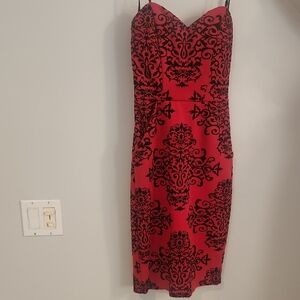 B Darlin Red and Black Sheath Dress Sweetheart Neckline